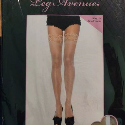 2PCS Leg Avenue Women's Beige Lace Trim Thigh High One Size Hose Stockings 1022